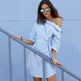 Summer Dress chic slant Shoulder stripe tie belt mini Dress - EX-STOCK CANADA