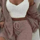 Winter Sexy Women Home Wear Suit Casual Pajamas Set Lady Female Soft Warm Long Sleeve Exposed Navel Vest Shorts Set - EX-STOCK CANADA