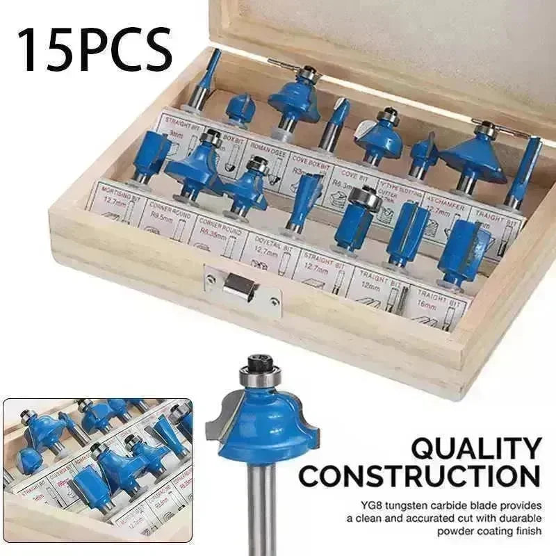 15 pcs Trimming Milling Cutter Set Woodworking Milling Router Bits - EX-STOCK CANADA