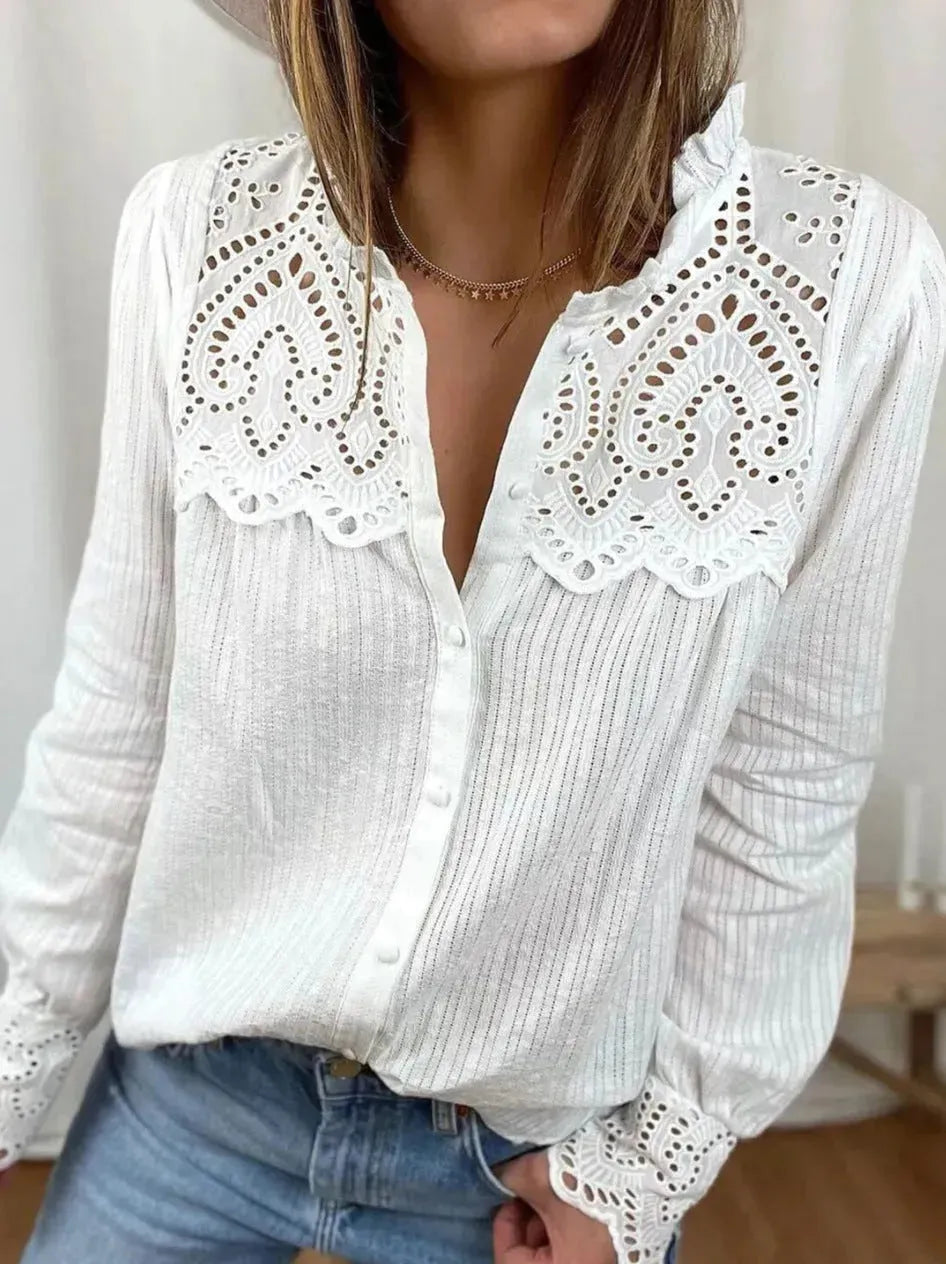 Women's Casual Summer Long sleeve Lace Stitching Shirt top Women - EX-STOCK CANADA