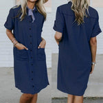 Women's Solid Color Casual Denim Short Sleeve Pocket loose Denim Dress - EX-STOCK Canada