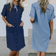 Women's Solid Color Casual Denim Short Sleeve Pocket loose Denim Dress - EX-STOCK Canada