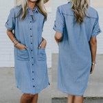 Women's Solid Color Casual Denim Short Sleeve Pocket loose Denim Dress - EX-STOCK Canada