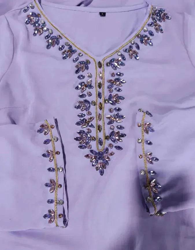 Casual Light Purple Heavy Industry Rhinestone Phnom Penh Robe Middle East Turkey Dress - EX-STOCK Canada