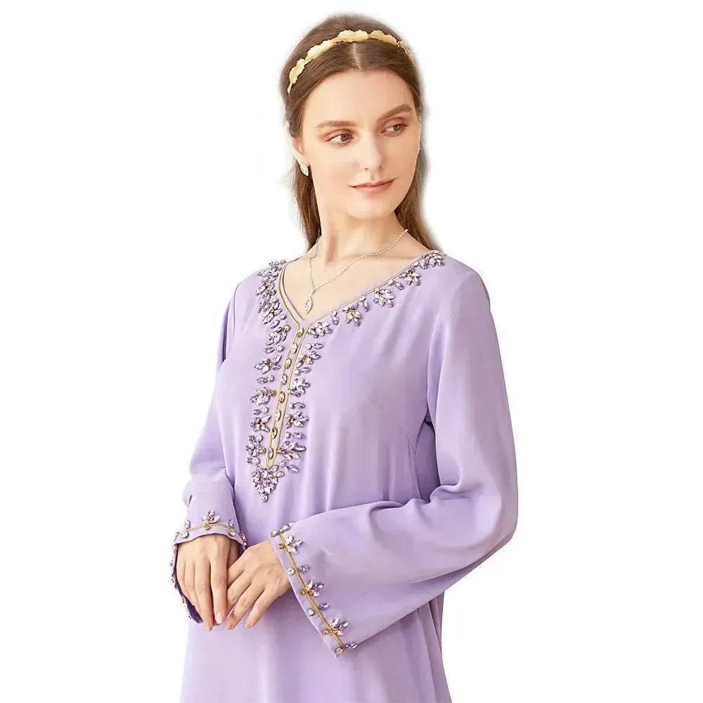 Casual Light Purple Heavy Industry Rhinestone Phnom Penh Robe Middle East Turkey Dress - EX-STOCK Canada