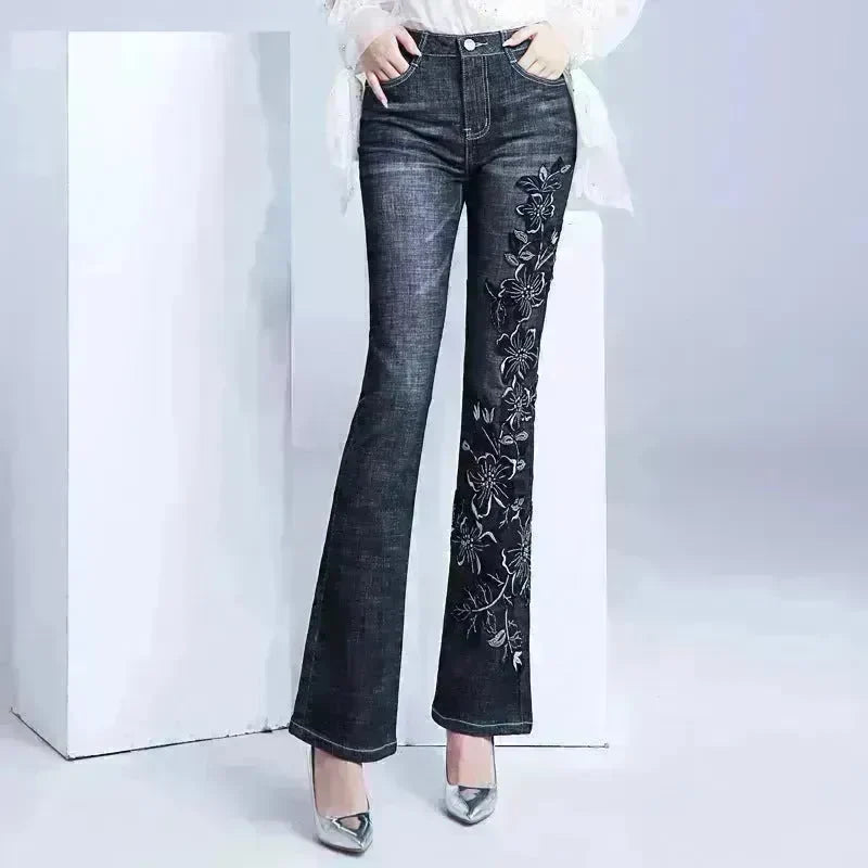 Women's Embroidered Bootcut High Waist Slim Fit Flared Jeans Trouser pant - EX-STOCK CANADA
