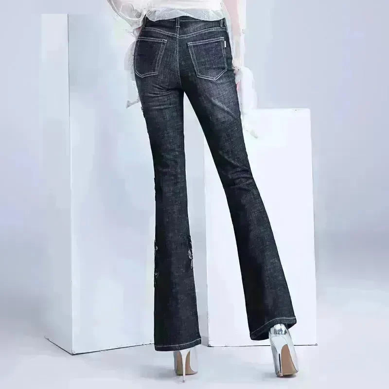 Women's Embroidered Bootcut High Waist Slim Fit Flared Jeans Trouser pant - EX-STOCK CANADA