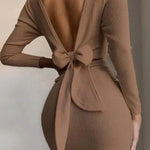 European And American Cross-border Bow Halter Long Sleeve Mini Dress - EX-STOCK Canada