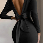 European And American Cross-border Bow Halter Long Sleeve Mini Dress - EX-STOCK Canada