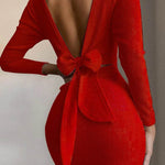 European And American Cross-border Bow Halter Long Sleeve Mini Dress - EX-STOCK Canada