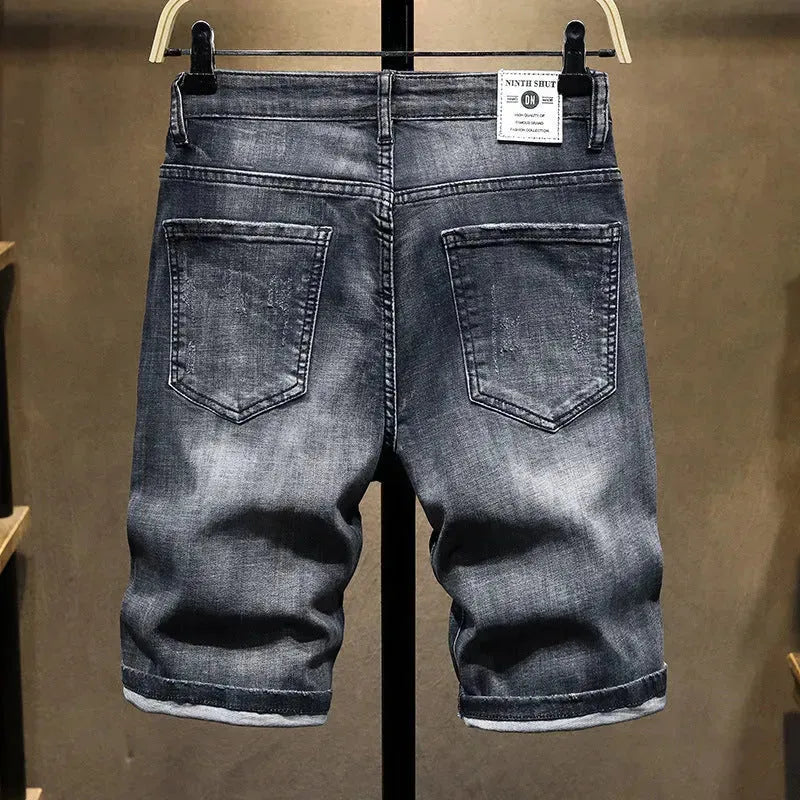 Summer Fashion Brand Worn Out Denim Shorts Youth Handsome 5-point Denim Small Straight Breeches Men"s Denim Pants Jeans - EX-STOCK CANADA