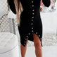 Autumn Winter Party Club V-neck Split Bodycon Sweater Dress - EX-STOCK Canada