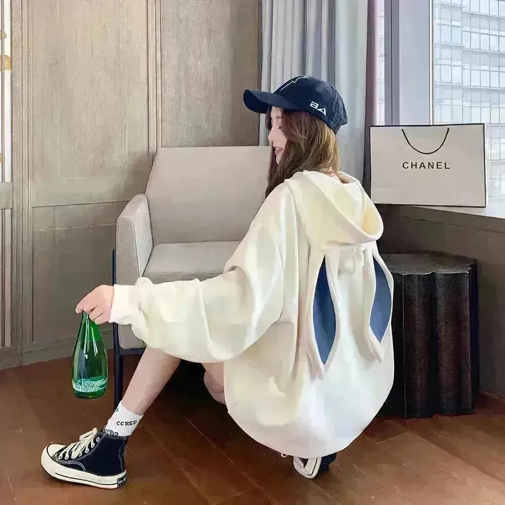 Cute Women Girls Rabbit Ears Plus Velvet Thick Hoodies Pullover Pocket Sweatshirts - EX-STOCK CANADA