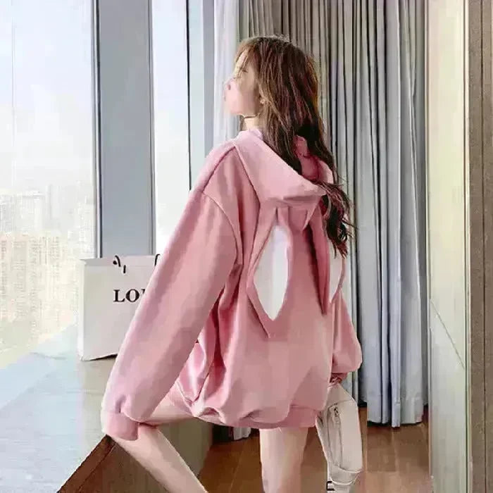 Cute Women Girls Rabbit Ears Plus Velvet Thick Hoodies Pullover Pocket Sweatshirts - EX-STOCK CANADA
