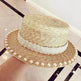 Elegant Retro Pearl Wheat Straw Flat Top Straw Hat Women's Summer Sun Protection Beach Hat Hepburn Style - EX-STOCK Canada
