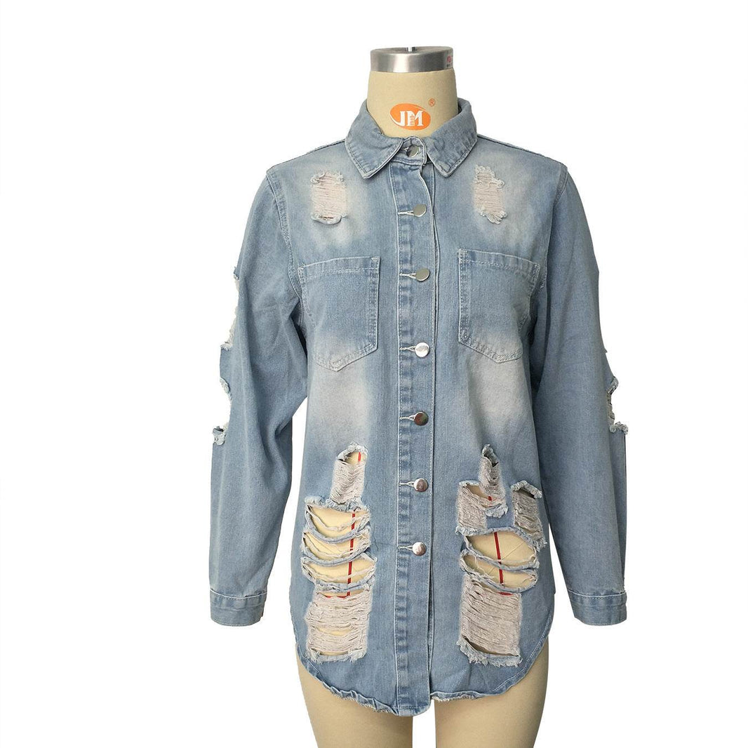 Fashion Ripped Casual Long Sleeve Mini Shirt dress Denim Jacket WOMEN - EX-STOCK Canada