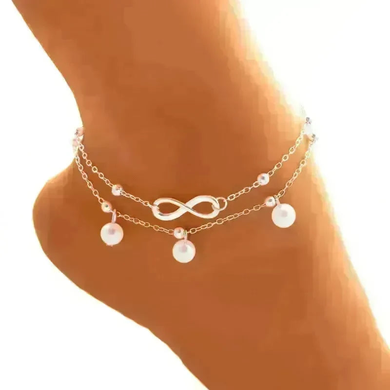 Women Gold and Silver Drop Chain Anklet - EX-STOCK CANADA