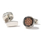 Silver and rose gold cufflinks on a white background