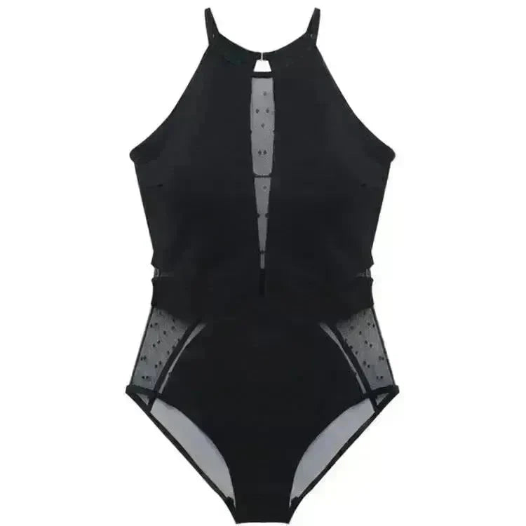 Cover Belly Slim Swimsuit Black Mesh One-piece Bikini Swimsuit Charming Triangle Swimsuit - EX-STOCK CANADA