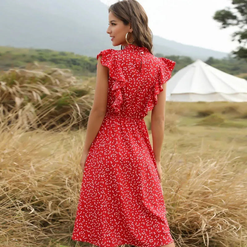 Polka dot Chiffon Ruffled Summer midi dress - EX-STOCK CANADA