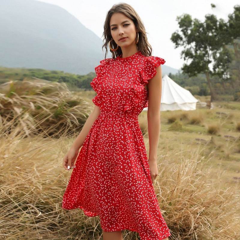 Polka dot Chiffon Ruffled Summer midi dress - EX-STOCK Canada