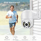 Outdoor security camera with weatherproof features, man running in the background