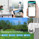 Collage of a security camera, smartphone app, and outdoor view with text on easy setup for multi-platform devices.