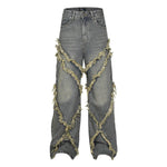Wash Distressed Stitching Baggy Jeans Pant With Whiskers Same Style For Men And Women - EX-STOCK Canada