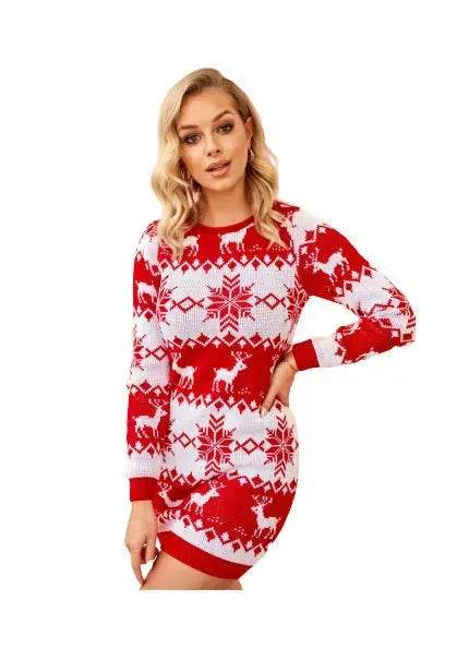 Mini Jumper dress Winter Christmas Sweater Dress Deer Jacquard dress - EX-STOCK Canada