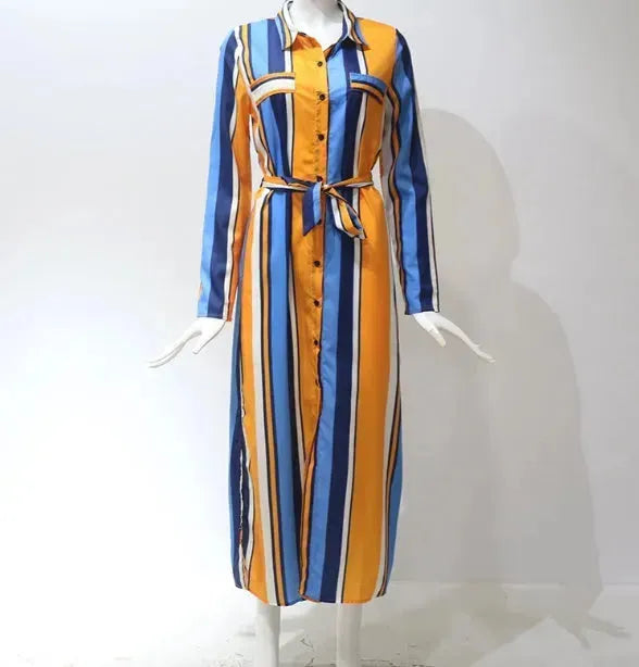 Stripe Shirt Women's Dress Spring Summer Chiffon V-neck Sexy Maxi Dresses Sexy Elegant Casual Girl Lace Women Long Sleeve - EX-STOCK CANADA