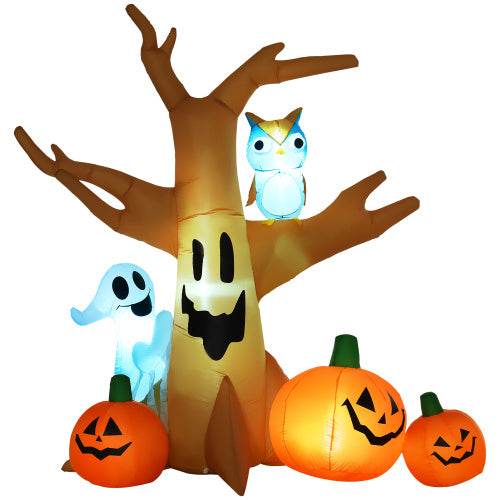HOMCOM 7.5 Tall Lighted Halloween Inflatables Outdoor Decorations Haunted Tree With Owl, Ghost, Pumpkins, Blow Up LED Yard Decor For Garden, Lawn, Party, Holiday, Waterproof - EX-STOCK Canada
