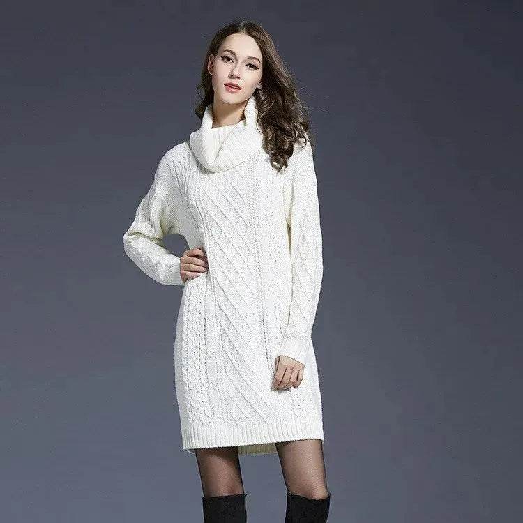 New Autumn Winter Solid Knitted Oversized Mini Turtleneck Sweater Dress - EX-STOCK Canada