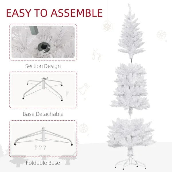 7ft Tall Pencil Artificial Christmas Tree With 687 Branch Tips With Steel Base, White EX-STOCK Canada 
