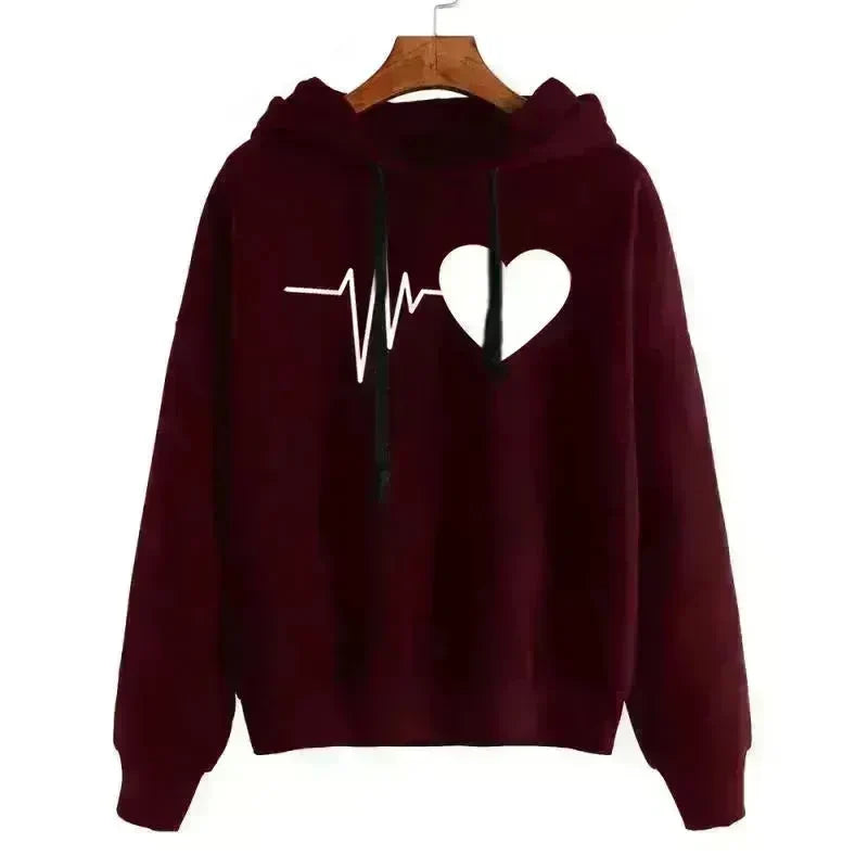 Unisex Heart Print Streetwear Hoodies sweatshirt Pullover Long Sleeve Clothes - EX-STOCK CANADA