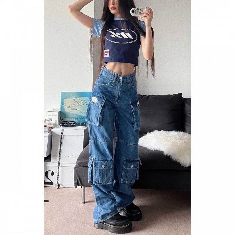 Blue Denim Pant Baggy Boyfriend Cargo Jeans for Women - EX-STOCK Canada