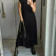 Women Summer Pleated Maxi Dress Casual Short Sleeve Crewneck Flowy Swing Long Dress with Pockets - EX-STOCK CANADA