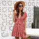 Casual Deep V-neck Short Sleeve Tie belt Floral Summer Mini Dress - EX-STOCK Canada