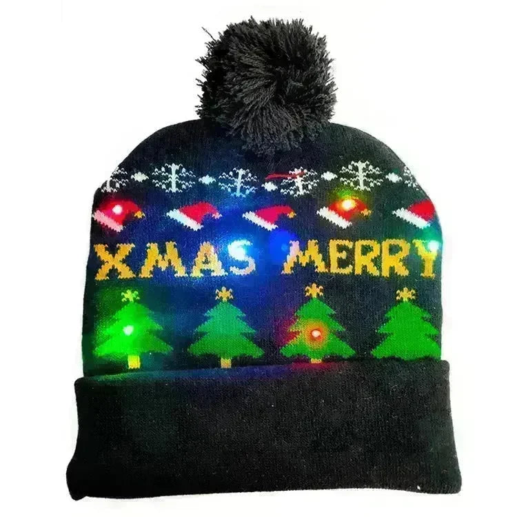LED Christmas Hat Sweater Knitted Beanie Christmas Light Up Knitted Hat Christmas Gift  Kids Xmas New Year Decorations - EX-STOCK CANADA