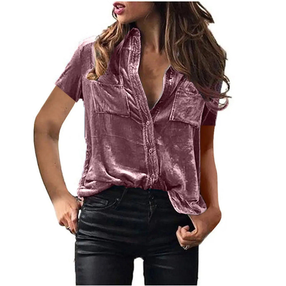 European And American Spring And Summer Pocket Short Sleeve Suede Shirt For Women - EX-STOCK CANADA