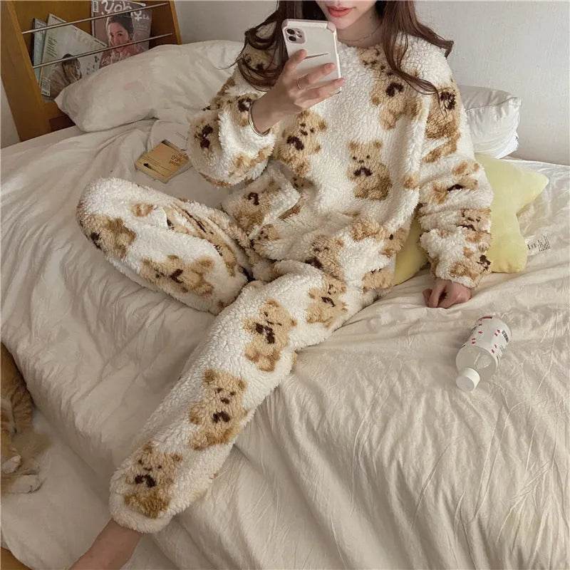 Polar Bear Fleece Winter Home Lounge wear Pajamas Set Women - EX-STOCK Canada