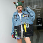 Personality Stitching Graffiti Patch Denim Loose Jacket Women EX-STOCK Canada 