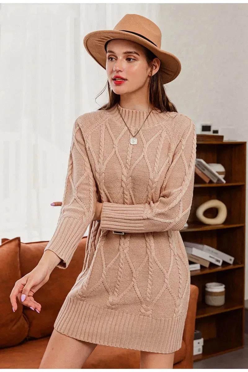 Autumn Winter Round Neck Mini Knitted Wool Sweater Dress - EX-STOCK Canada