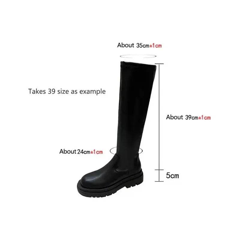 Thick Sole Knee High Boots For Women Chunky Heel Black Long Boots Leather Knight Boots Fashion Winter Shoes - EX-STOCK Canada