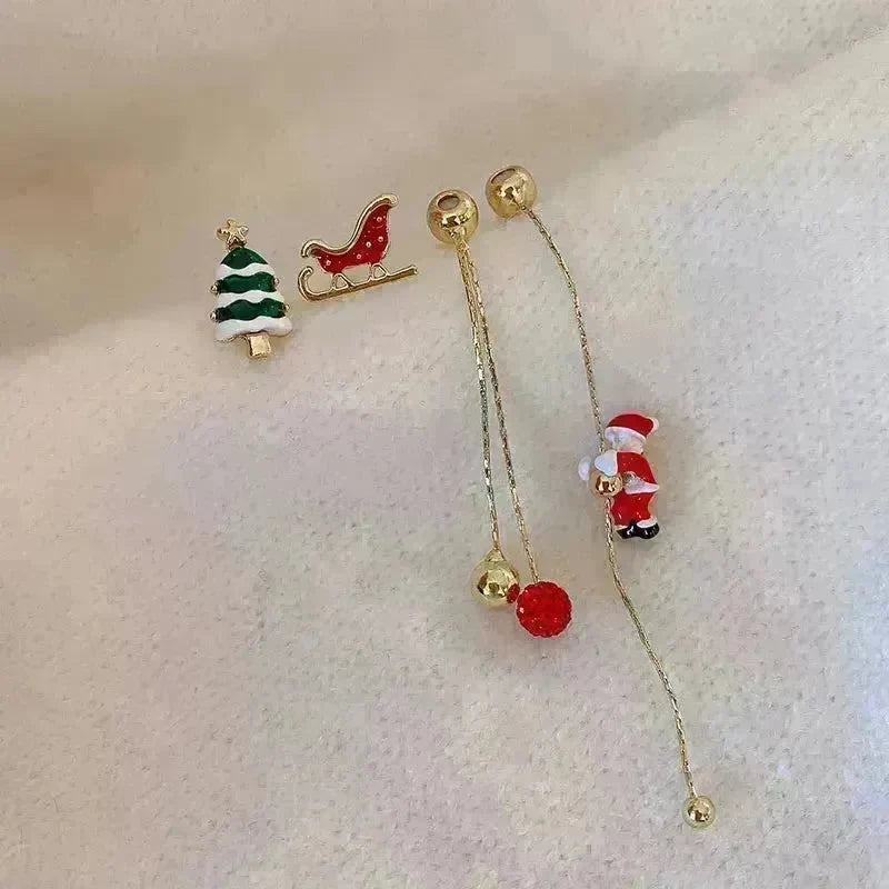 Ins Fashion Xmas Earrings Moving Santa Claus Long Tassel Earrings For Women Christmas Tree Snowflake Asymmetric Drop Earring - EX-STOCK CANADA