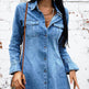 Long Sleeve Denim Button down Mini Dress Fashion Jeans Dress Women - EX-STOCK Canada