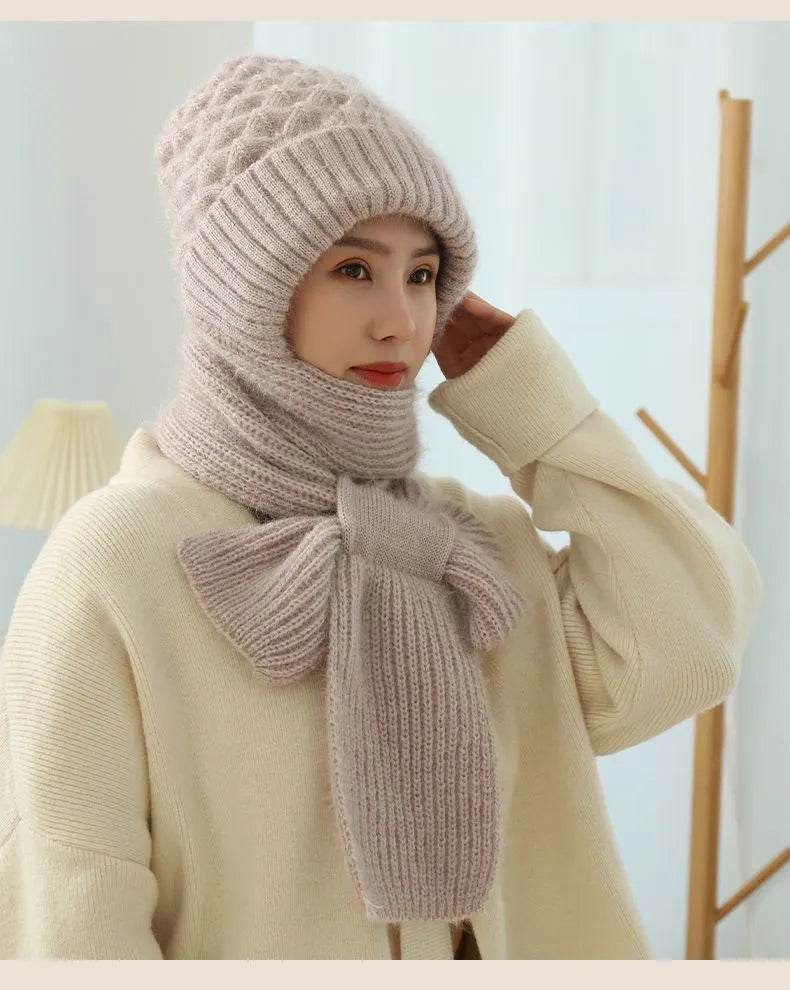 Women's Fleece-lined Scarf And Hat Winter Warm Knitted Hat Scarf - EX-STOCK Canada
