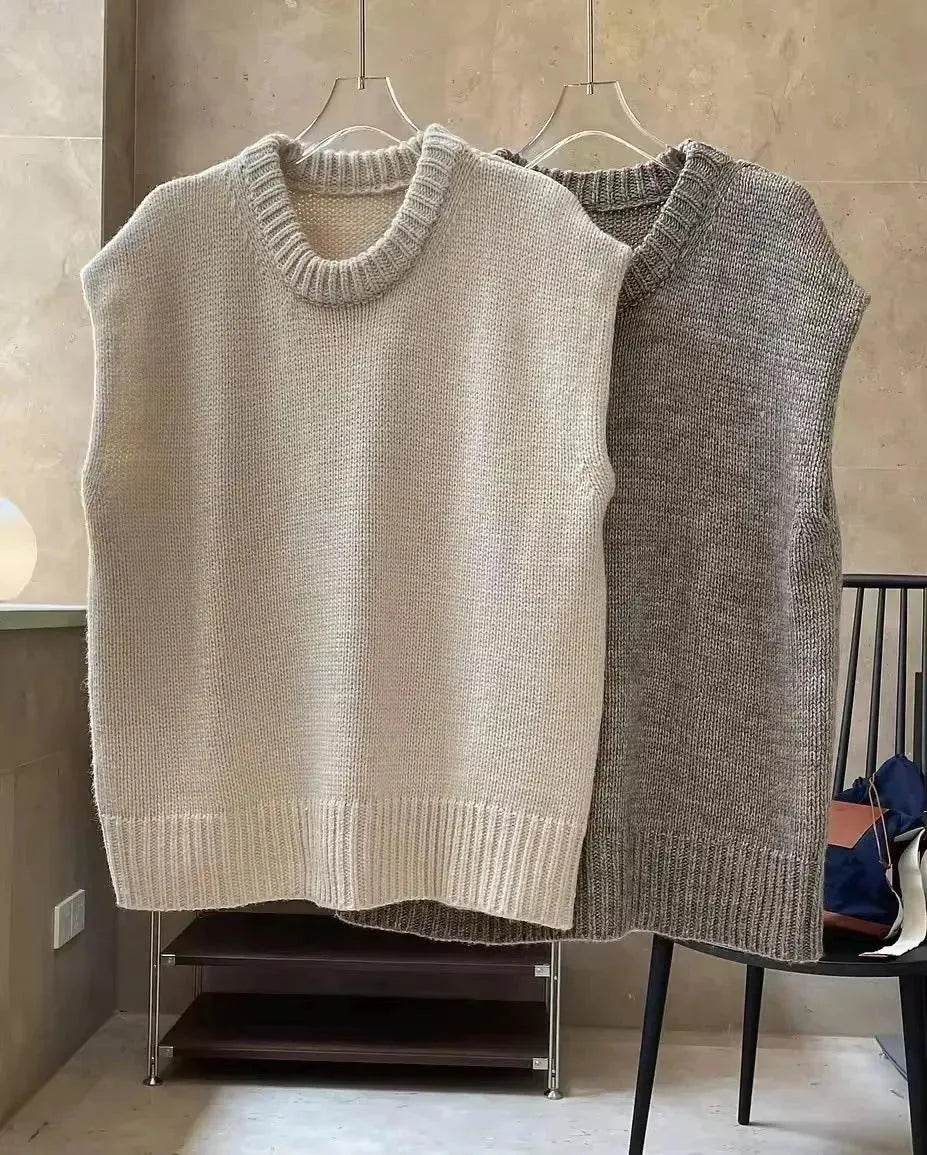 Loose Woolen Round neck Knitted Vest coat for Women - EX-STOCK Canada