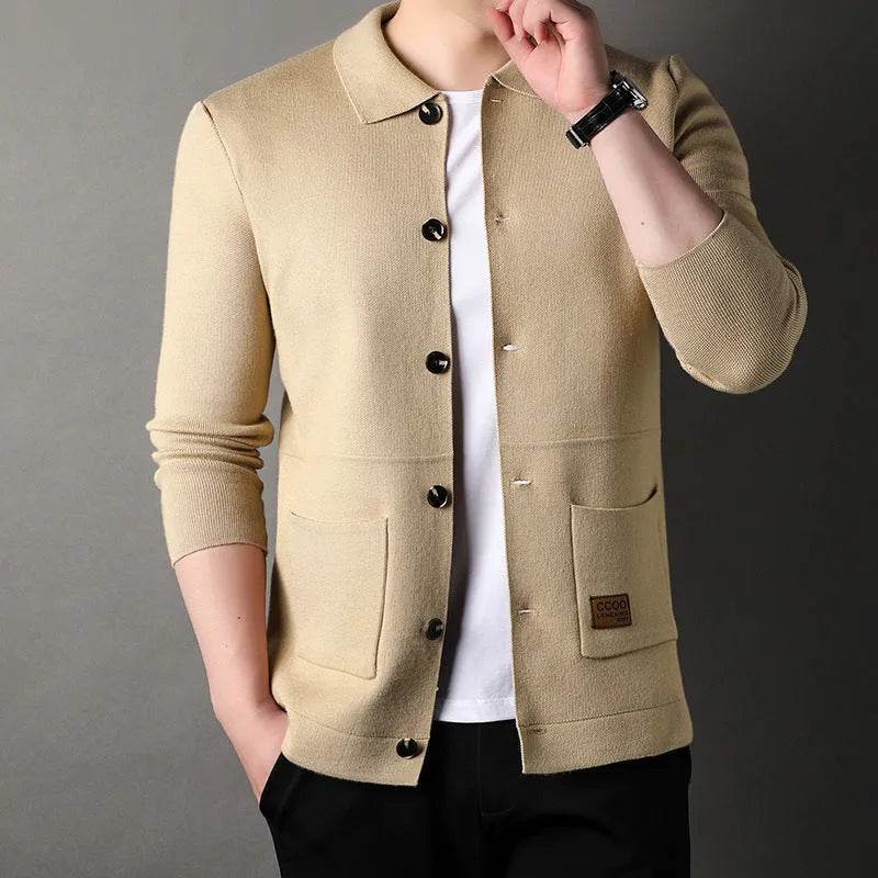Cardigan Men's Knitted Turn-down Collar Coat Thin Loose Sweater - EX-STOCK Canada