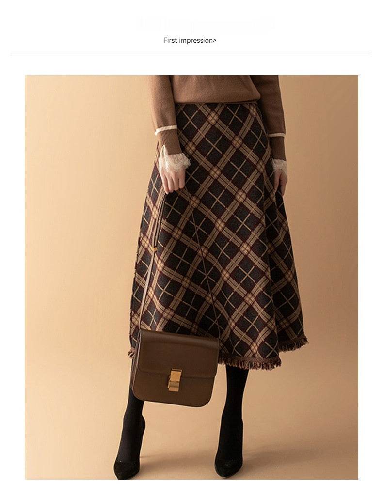 Women Plaid Big Hem Wool Midi Skirt - EX-STOCK Canada