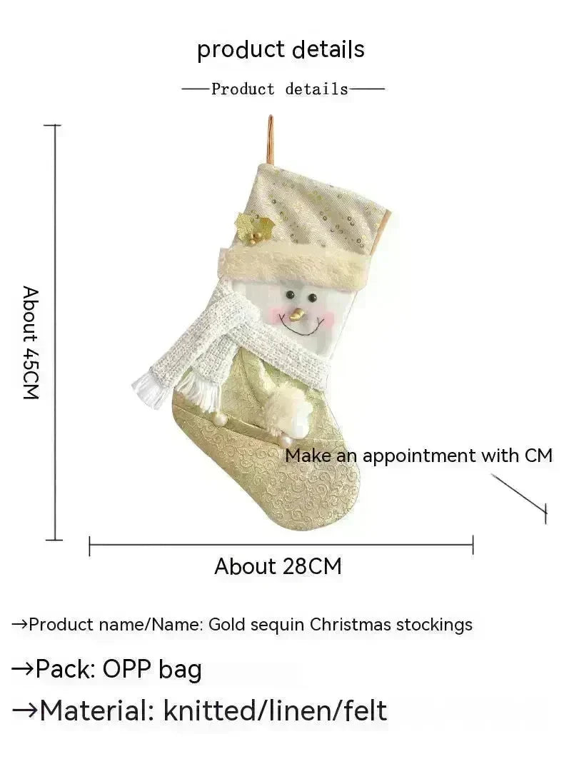 Santa Snowman Gold Christmas Stockings Pendant Candy Bag - EX-STOCK CANADA
